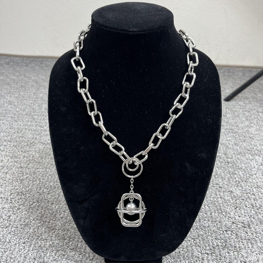 BaubleBar Necklace Silver Tone Chunky Chain Orb Pendant Women Jewelry Signed